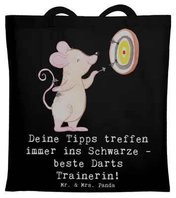 Produktbild von Mr. & Mrs. Panda Tote Bag Beste Darts Trainerin - Schwarz - Geschenk, Danksagung, einkaufsshopper, Stoffbeutel, Praktisch, Training, Sportarten, Beutel, Tasche, Sportart