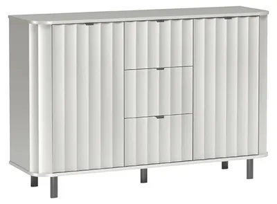 Obrázek produktu pro Komoda SECHELT - Bílá - Přední část s frézovaným vzorem - Kovové nožky - Zásuvky - 138 x 91 x 41 cm