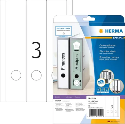 Produktbild von Ordneretiketten A4 weiß 59x297 mm Papier matt blickdicht 75 St.