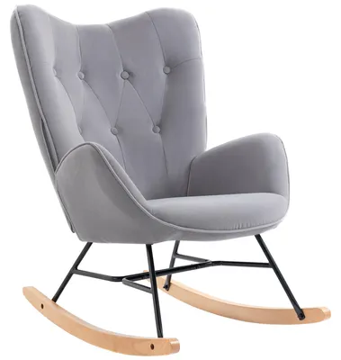 Image de Fauteuil à bascule - Fauteuil à bascule avec revêtement - Fauteuil relax - Fauteuil berçant - Revêtement - Base en bois pour fauteuil à bascule