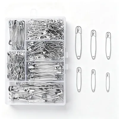 Sicherheitsnadeln 300 Stück, 6 Größen, 18-53 mm, rostfrei, silber