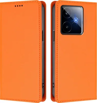 Immagine prodotto di Custodia in pelle per Realme GT 7, flip case magnetico in Finto cuoio con supporto Arancione