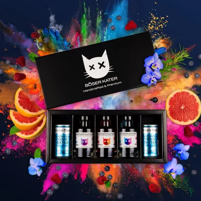 Produktbild von Böser Kater 3er Farbwechsel Gin Tasting-Set in Geschenkbox