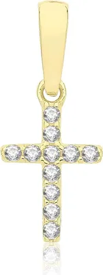 Produktbild von Atemberaubender 9 Karat (375) Gold Kreuz Damen - Anhänger mit Zirkonia - 18mm*13mm; TRS359879KY
