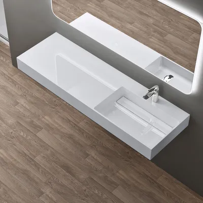 Produktbild von doporro Design Waschbecken 150x48x13 cm mit verstecktem Ablauf in weiß aus Mineralguss als Aufsatzwaschbecken und Hängewaschbecken geeignet col12-R