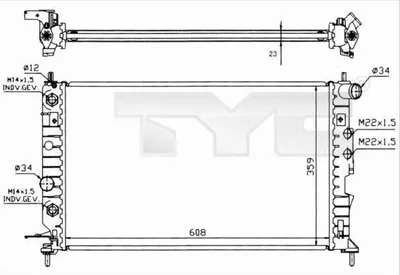 Produktbild von TYC 725-0004-R Kühler Wasserkühler Motorkühler für OPEL VECTRA B (36) VECTRA B Caravan (31) VECTRA B CC (38)