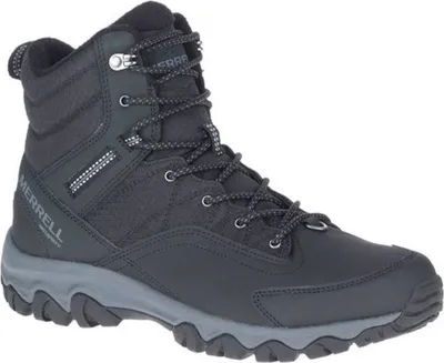 A single black Merrell winter boot is shown against a white background.