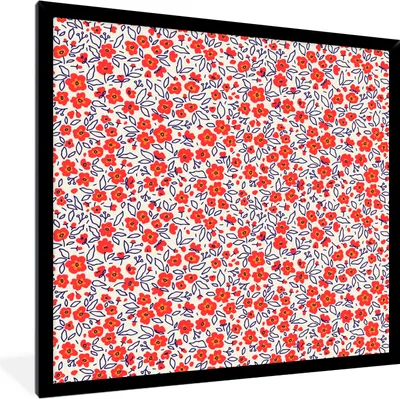 Produktbild von MuchoWow® MuchoWow® Gerahmtes Poster Blumen - Rot - Illustration 40x40 cm - Poster mit zchwarzem Bilderrahmen - Mit Rahmen - Wanddekoration Schlafzimmer