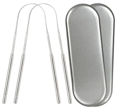 Imagen del producto de Rascador de lengua - Acero inoxidable - 2 unidades - Forma de U - Con soporte