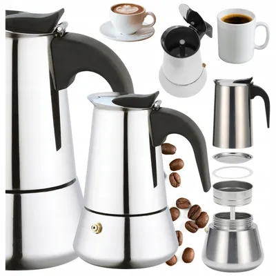 Obrázok produktu pre Nerezový kávovar na espresso, objem 300 ml, na 6 šálok, vhodný na sporák (plynový, elektrický, indukčný)