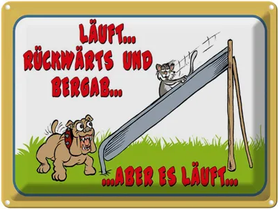 Zdjęcie produktu dla vianmo Blaszany znak 30x40 cm läuft Rückwärts und bergab Hund