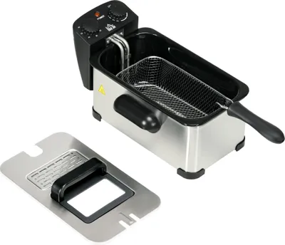 Fritteuse, 3 Liter, 2.000W Leistung, Klarsichtdeckel, kühler Griff, Schwarz