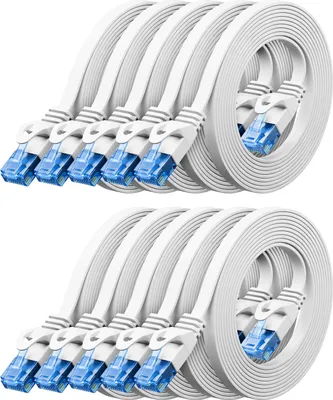 Produktbild von deleyCON 10x 0,25m CAT6 Flaches Netzwerkkabel 1,5mm Flachbandkabel U-UTP RJ45 - UUTP Patchkabel für DSL LAN Switch Router Modem Repeater Patchpanel - Weiß