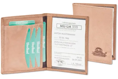 Produktbild von Woodland® Lederetui für den alten Personalausweis und den KFZ-Schein aus weichem, naturbelassenem Büffelleder in Dunkelbraun/Taupe
