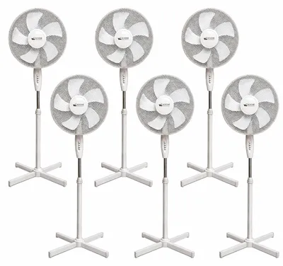 Produktbild von 6x BURI Standventilator 45W | Höhenverstellbar 120-130 cm | 3 Stufen | 5 Rotorblätter | Ø 43 cm | Leiser Betrieb | Verstellbarer Neigungswinkel | Weiß