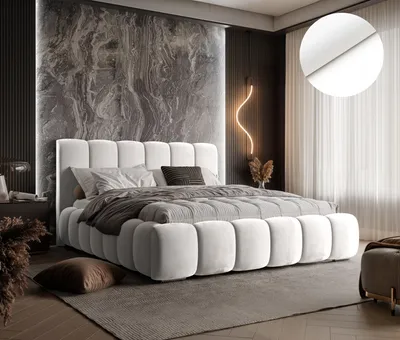Produktbild von Modernes Polsterbett TOKIO Farbe weiß ,Magic Velvet 2200, Schlaffläche 160 cm x 200 cm ,Bett mit gepolstertem Kopfteil, Design-Bett mit Bettkasten