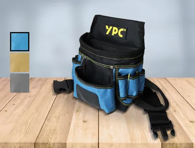 Obrázok produktu pre YPC Presto Nástrojová taška na opasok XL – opasok na náradie, pracovný opasok, nepremokavá taška na náradie s pútkom na kladivo, odolný nylonový opasok, 12 vreciek, modro-čierna, 27 x 21 x 13 cm – nosnosť 5 kg