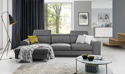 Produktbild von Ecksofa Sofa STELLA mit Schlaffunktion Dunkelgrau Ottomane Links