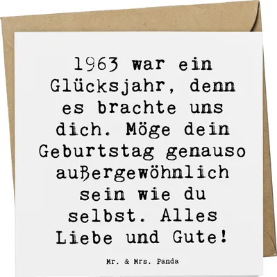 Produktbild von Mr. & Mrs. Panda Klappkarte Spruch 1963 Geburtstag - Weiß - Geschenk, Geburtsjahr feiern, faltkarte, Geburtstagsjahr, doppelkarte, Glückwunsch, Happy Birthday, Grußkarte