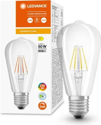 Produktbild von LEDVANCE LED CLASSIC EDISON CRI90 5.8W/4000 K E27 Lampe 806lm 4000K neutralweiss wie 60W dimmbar 4058075758124