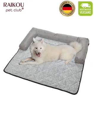 Produktbild von RAIKOU Hundebett PlüschWaschbares Hundedecke Rutschfest Hunde Bett für Sofaschutz Tier mit Kissen Hellgrau Melange 115x90 cm