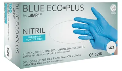 Produktbild von 10x BLUE ECO-PLUS, Nitril-Untersuchungshandschuh, puderfrei, blau, Gr. XXL | Box (100 Stück)