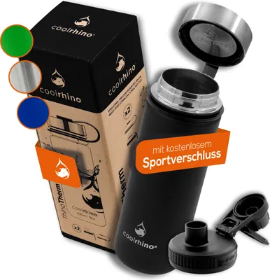Produktbild von coolrhino Edelstahl Thermo-Trinkflasche 530-ml / 950-ml für Sport, Outdoor & Kinder - Isolierflasche BPA frei - Thermos-Flasche doppelwandig inkl. Sport-Deckel - auslaufsichere Edelstahl-Trinkflasche