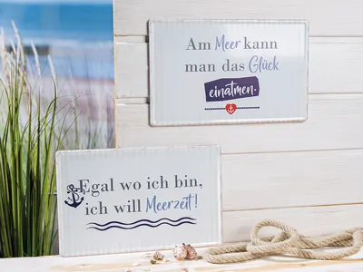 Image de Gilde Schild, rechteckig, "Wellenglück", Spruch, Metall, weiß, B. 30 cm, H. 19 cm 51831 4063387518311 2 Stück (2-fach sortiert)