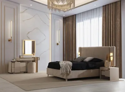Zdjęcie produktu dla Stilvolle Schlafzimmer Möbel Textilbett 2x Nachttsche Kommode