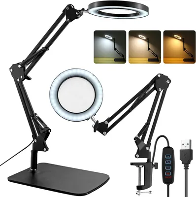 Produktbild von LED Lupenleuchte, 8X Lupenlampe mit Standfuß, Lupelicht mit 3 Farbmodi 10 Helligkeitsstufen Dimmbar, für Kinder Senioren zum Lesen Bücher Zeitungen