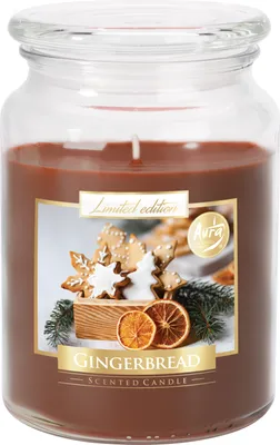 Image de BISPOL Grande bougie parfumée en verre avec couvercle, 100 heures de combustion, poids 500g, hauteur 14 cm, parfum : pain d'épices / Gingerbread