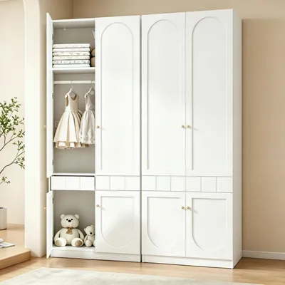 Produktbild von Flieks Eckkleiderschrank 2er, Kleiderschrank mit Türen und Schubladen, Garderoben mit Kleiderstange, Aufbewahrungsschrank 160x50x200 cm, Weiß