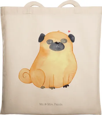 Produktbild von Mr. & Mrs. Panda Tote Bag Mops - Transparent - Geschenk, Knuffig, Beutel, Stoffbeutel, Jutebeutel, Hund, Liebe, Hundeliebe, Tasche, Laptoptasche, Sprüche