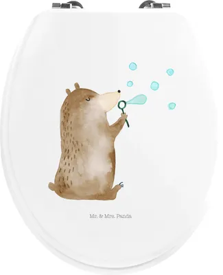 Produktbild von Mr. & Mrs. Panda WC Deckel Bär Seifenblasen - Weiß - Geschenk, Lustig Sein Glücklich Traurig Happy, Teddy, Brille, WC-Sitz, Klobrille, holz, Klo-Deckel, toilettensitz