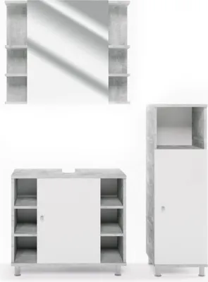 Produktbild von Vicco Badmöbel-Set Fynn, 3 Teile, mit Midischrank, Beton/Weiß