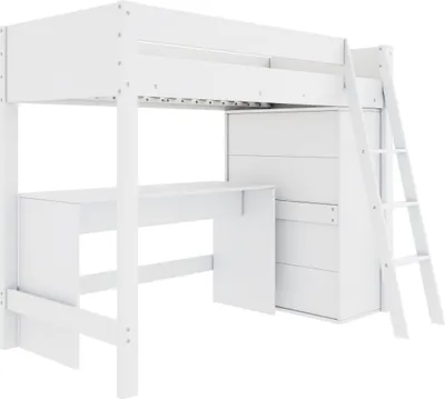 Produktbild von Hochbett 90x200cm Kinderbett Einzelbett Multifunktionsbett mit Tabelle mit Kleiderschrank frei kombinierbar ohne Matratze multifunktionales Jugendbett