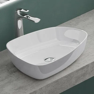 Produktbild von Mai & Mai Aufsatzwaschbecken 51x38x12cm Waschschale Waschtisch Waschbecken Gussmarmor in Weiß glänzend Col806