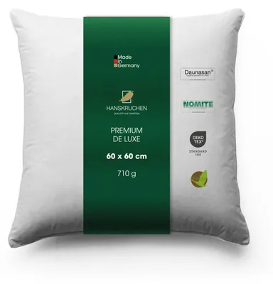 Produktbild von HANSKRUCHEN Kopfkissen Daunen 90% 60x60 cm Allergiker freundlich 3 Kammern Daunenkissen waschbar PREMIUM DE LUXE -  Germany
