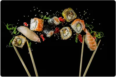 Produktbild von Küchenmatte 150x225 cm Vinylmatte Bodenmatte Dekoration - Muster mit Sushi Sashimi