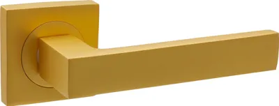 Produktbild von DOMINO Türgriff ohne Schlossrosette | quadratischen Rosetten | Türklinke für Zimmertür, Bürotür | Türbeschläge aus Aluminium  | Gold Matt Türdrückergarnitur|  QUBIK-QR  K-GOLD MATT