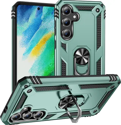 Produktbild von Schutzhülle für Samsung Galaxy S24 FE Dual Layer Robust Militäre Fallschutz Hülle mit Ringhalterung Ständer Grün