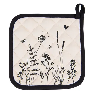 Produktbild von Clayre & Eef Topflappen 20x20 cm Beige Schwarz Baumwolle Blumen