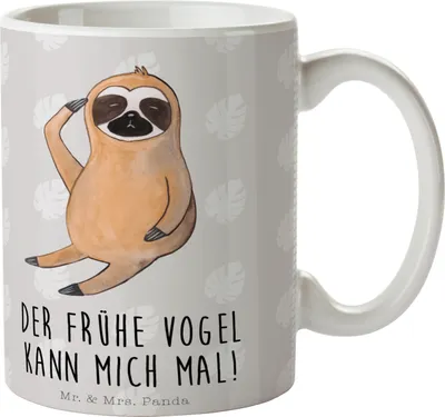 Produktbild von Mr. & Mrs. Panda Kaffeetasse Faultier Vogel - Grau Pastell - Geschenk, Spinner, Tasse, Becher, Faultiere, Kaffeebecher, Teebecher, bedruckt