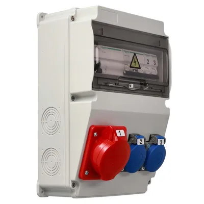 Produktbild von Kompletna tablica rozdzielcza zasilania EDO ASTAT 296 PLUS IP65 16A/5P, 2x230V SCHUKO IP44 z bezpiecznikami Schneider