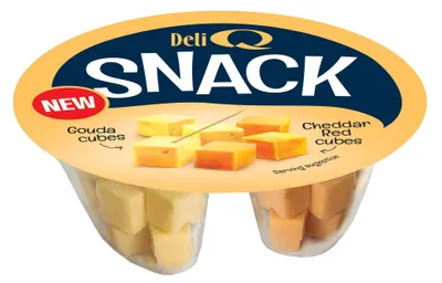 Zdjęcie produktu dla DELI Q SNACK Gouda kostki/ Cheddar Red kostki 100g