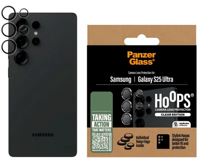 Obrázek produktu pro PanzerGlass ® Hoops® Camera Lens Protector Transparent Samsung Galaxy S25 Ultra, Samsung, Samsung - Galaxy S25 Ultra, Aplikace nasucho, Odolné proti poškrábání, Odolný proti nárazům, Průhledná, 1 kusů