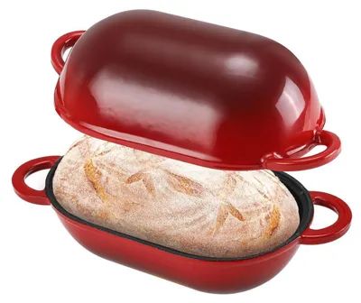 Obrázok produktu pre Forma na pečenie chleba Gusseisen s pokrievkou, priemer 23 cm, smaltovaná, objem 2,75 l, farebný prechod do červenej, vhodná do rúry