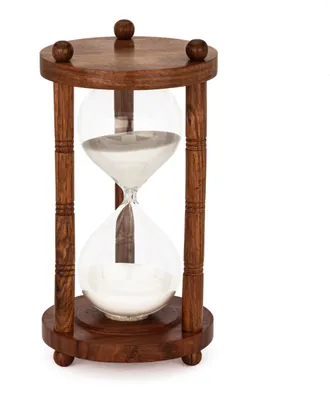 Produktbild von NKlaus Nautische Sanduhr 3 Säulen Holz 60min. 24,5x12,5cm Zeitmesser Maritime Deko 14996
