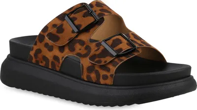 Produktbild von VAN HILL Damen Pantoletten Sandaletten Plateau Freizeit Schuhe 841668, Farbe: Leopard, Größe: 37