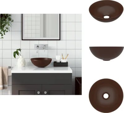 Zdjęcie produktu dla vidaXL Umywalka ceramiczna okrągła ciemnobrązowa - Umywalka łazienkowa